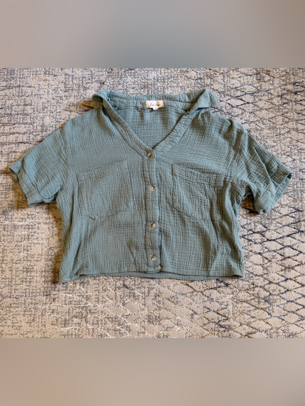 Love Notes Lightweight Teal Button-Front Cotton Gauze Top